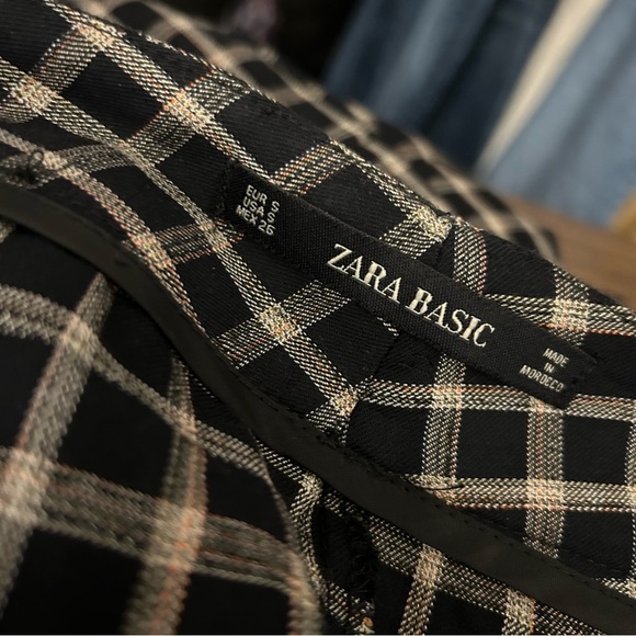 💕 NWT Zara Black and Tan Checkered Pants S - Picture 5 of 11